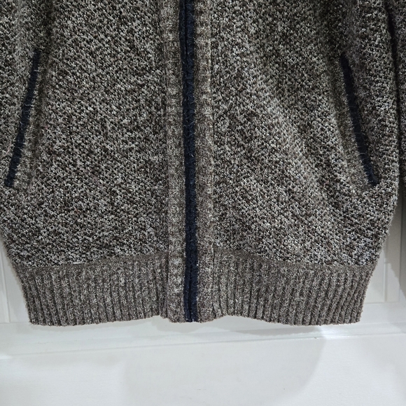 Chunky Knit Wool/Faux Zip-Up Sweater Jacket Rustic Brown Gray Handmade Style - Picture 4 of 13